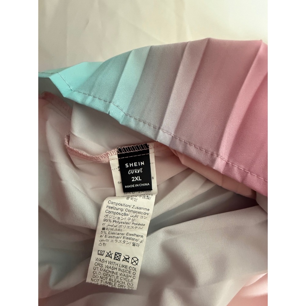 SHEIN Curve Pastel Ombre Pleated One Shoulder Top 2XL Pink Blue - Picture 3 of 4